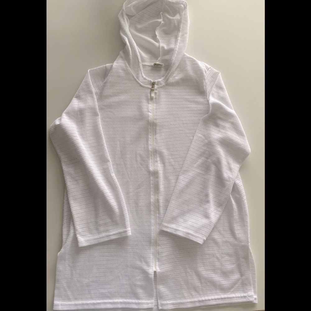 LUXE BODY ID WHITE BATHING SUIT COVER UP ZIP UP